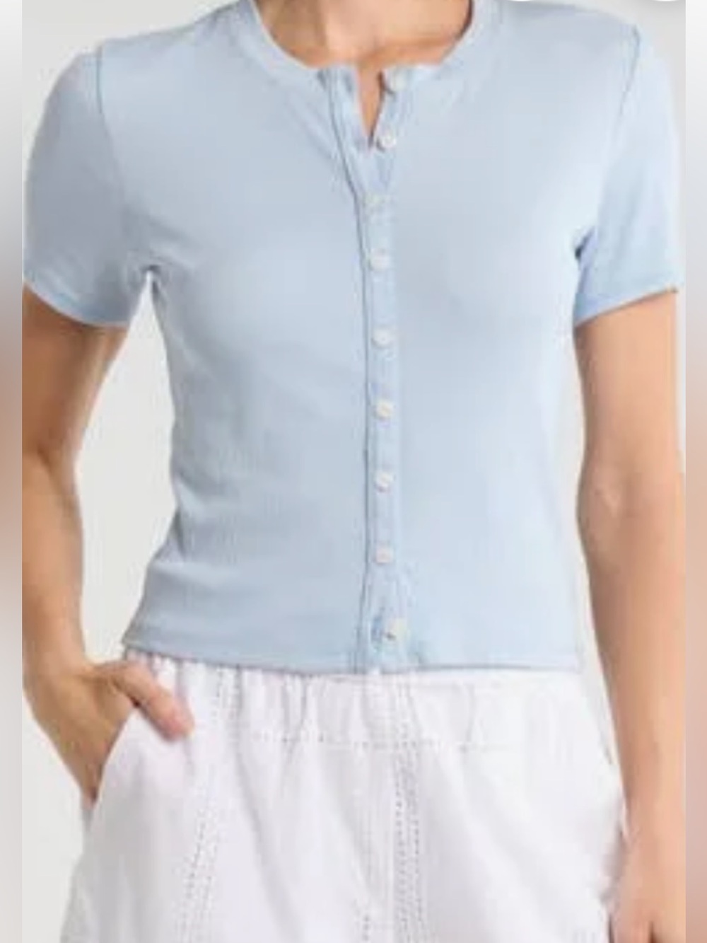 Rag and Bone Light Blue Short-Sleeve baby rib Essie Button Front tee size S/P